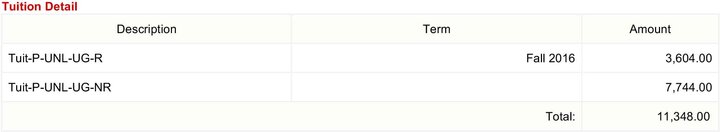 Depending on the makeup of your enrollment, you may have multiple lines for your Tuition Detail. Additional tuition lines are added for Non Resident, Online/Distance, and Differential tuition.