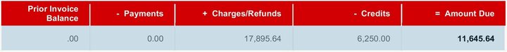 A summation of your prior invoice, payments, new charges, and new credits will give you a total Amount Due. This balance will be due by the 12th of the following month.